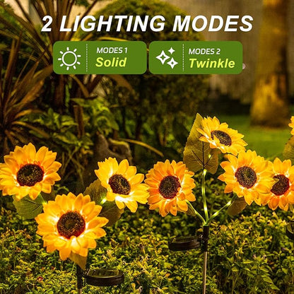 6 Packs Solar Sunflowers Outdoor Waterproof with 18 Flowers, Auto ON/Off Solar Garden Lights Outdoor Waterproof, 3 Packs Walkway Lights Gift for Grandma/Mom/Colleagues