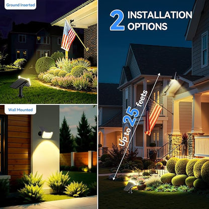 WdtPro Solar Spot Lights Outdoor Waterproof, Bright Solar Lights Outdoor with 16 Extra-Large LEDs, 3 Modes Landscape Spotlights, 2-in-1 Solar Powered Light for Yard Flag Garden, 6 Pack, Warm White