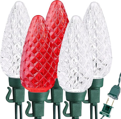 Brizled 100 LED C9 Red & White Christmas Lights, 66FT Faceted Christmas Lights, Connectable Outdoor Indoor Strawberry Light String, 120V UL Certified for Valentine's Day Party Xmas Tree House Garden