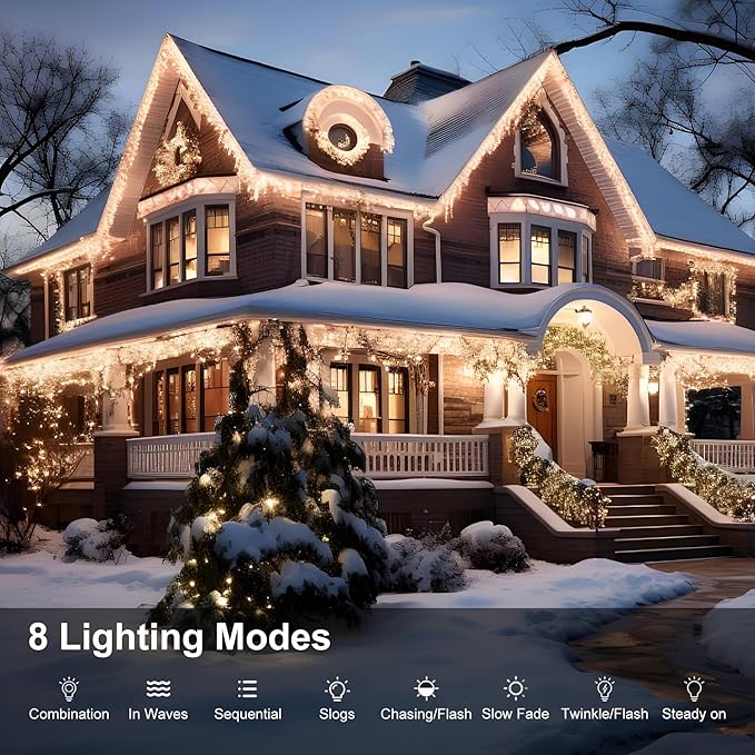 Icicle Christmas Lights Outdoor,520 LED 49.2FT 8 Modes with 80 Drops Cool White Icicle Lights,Remote Control Outdoor Indoor Fairy String Lights for Christmas Party,Holiday Decorations
