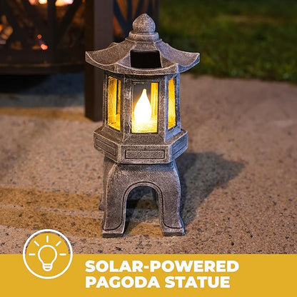 VP Home Solar Powered Asian Statue, Pagoda Garden Decor, Outdoor Zen Garden Lantern, Flickering LED Garden Light (Peaceful Zen Pagoda)