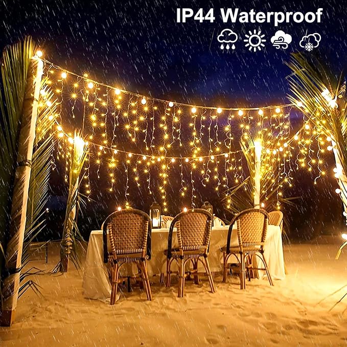132ft Icicle Lights for Outside - 1280 LED Warm White Twinkle Lights with 240 Drops, 8 Modes - Outdoor String Light | Lumora
