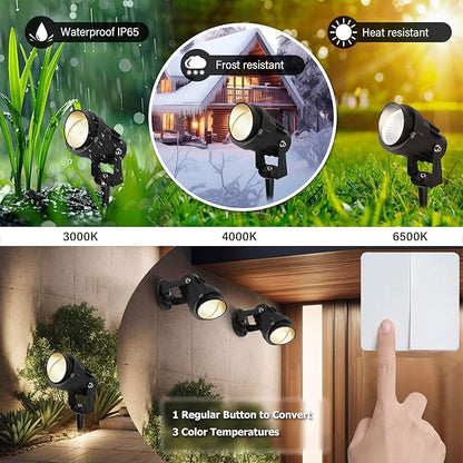 Outdoor Landscape Lights 7W 700LM,110V 120V LED Spot Lights,Waterproof Landscape Spotlights,3CCT Selectable US-3 Plug in Tree Uplights,Mount Wall Lamp Spiked Stand for Yard Pathway,Pack of 8