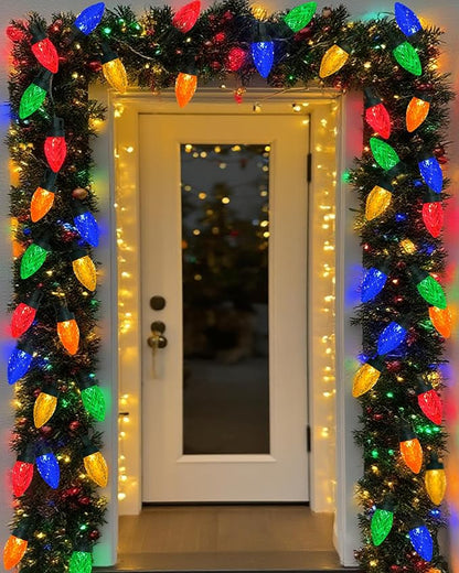 25FT Vintage Christmas Lights Outdoor, C9 LED Multicolor String Light with 25 Shatterproof Strawberry Fairy Lights, Plug-in Christmas Tree Light for Outside Garden Roofline Patio Home Decor