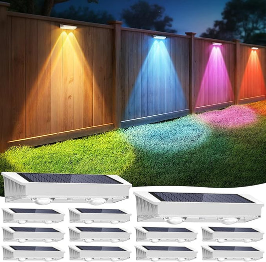 Fence Lights Solar Powered 12 Pack, 7 Fixed Colors & Color Changing Solar Fence Lights Outdoor, IP65 Waterproof Backyard Decoration for Patio, Deck, Pool, Step