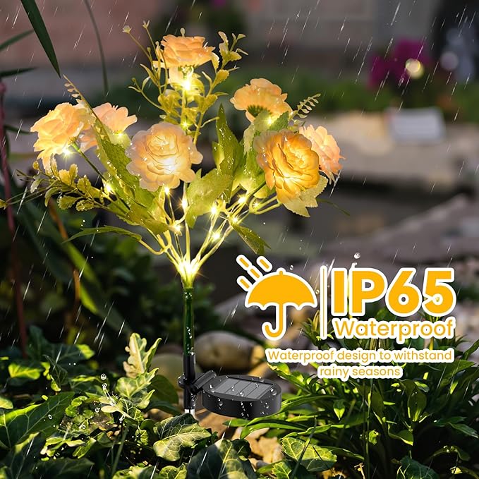 2 Pack Solar Garden Lights Outdoor, 42" Tall 42 LEDs Hibiscus Solar Flower Lights, IP65 Waterproof Decorative Landscape Lighting for Pathway Patio Yard Walkway Decor (Warm White)