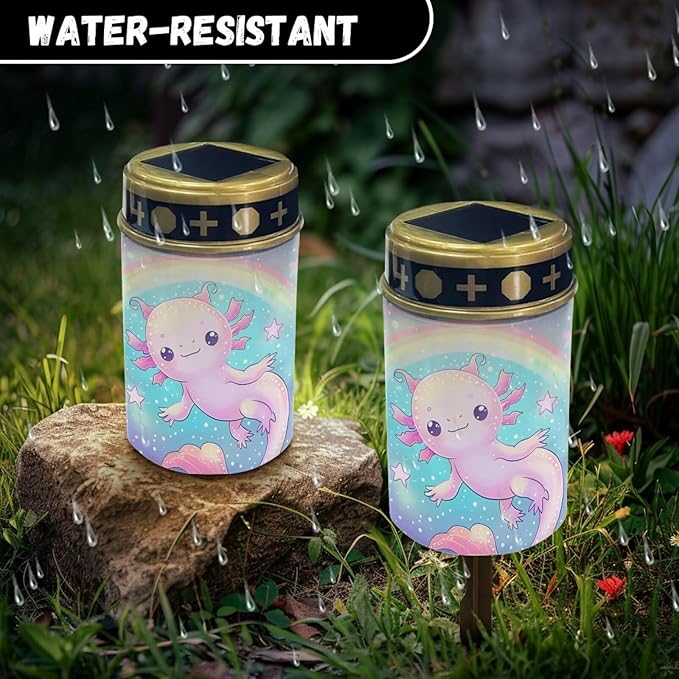 ZOUTAIRONG Solar Outdoor Lights, Solar Light for Cemetery Grave, Outdoor Solar Lights for Yard, Solar Lights Outdoor Waterproof Solar Garden Lights for Patio, Yard, Rainbow Axolotl