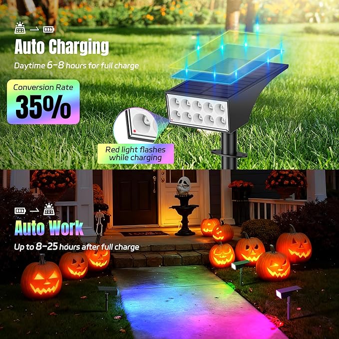 Solar Spot Lights Outdoor Color Changing, [7 Mode/6 Pack] Christmas Landscape Spotlights, Solar Lights Outdoor | Lumora