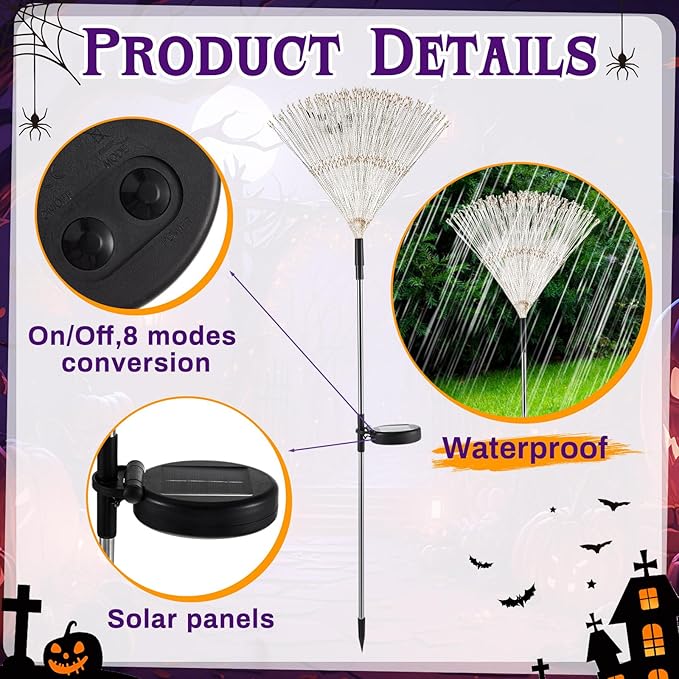 6 Pcs Mardi Gras Solar Firework Lights Solar Lights Outdoor Garden 120 LED 8 Modes Waterproof LED Sparkler Outdoor for Carnival Patio Yard Pathway Walkway (Purple,Orange)