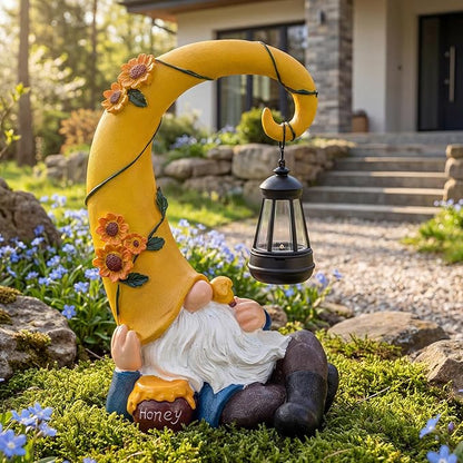 Lavezee Garden Gnomes Outdoor, Funny Gnome Statue with Solar Lantern for Yard, Patio, Lawn Graden Decor, Relaxing Gnome Gifts for Grandma Mom Women