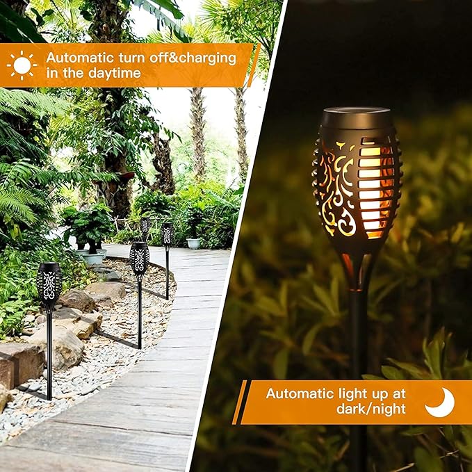 8-Pack Solar Lights 12 LED Flickering Flame Solar Torches Lights 19" Waterproof Outdoor Lighting Solar Powered Pathway Lights Landscape Decoration Lighting Auto On/Off for Garden Patio Yard
