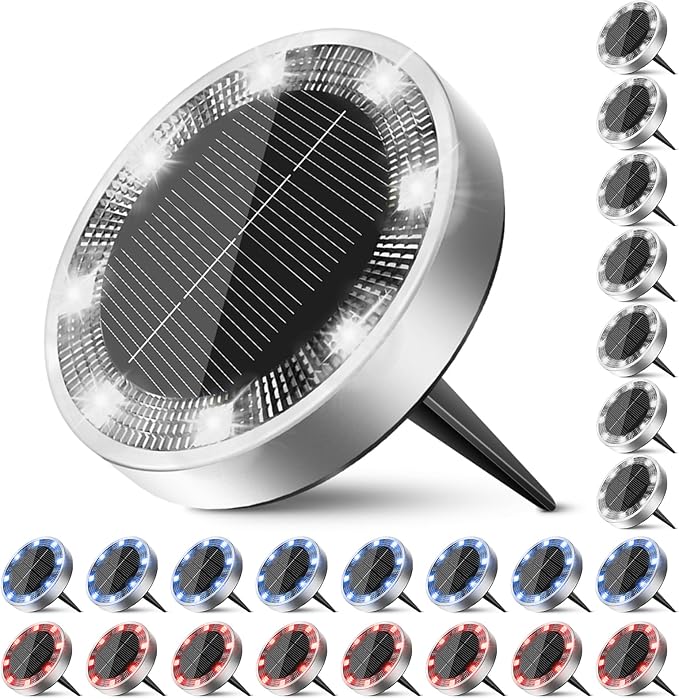 Peasur Solar Ground Lights Outdoor, 24 Pack Flat Solar Powered Disc Lights, IP68 Waterproof, Anti-Rust, Landscape | Lumora