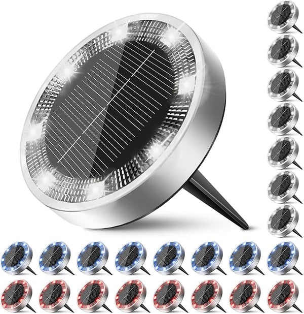 Peasur Solar Ground Lights Outdoor, 24 Pack Flat Solar Powered Disc Lights, IP68 Waterproof, Anti-Rust, Landscape | Lumora