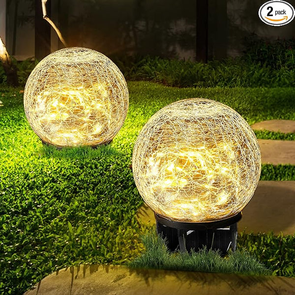 Hbaushun Garden Solar Lights 2 Pack,Outdoor Waterproof 30 LED Cracked Glass Ball Globe Solar Power Ground Lights | Lumora