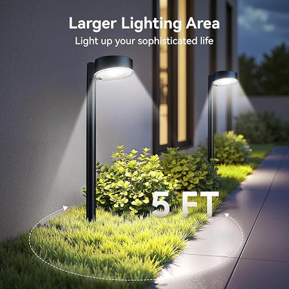 2 Pack Solar Pathway Lights Outdoor, 12 Brighter LED Solar Lights Outdoor Waterproof, Up to 12 Hrs Modern Path Light for Yard Garden Walkway Driveway Lawn, Cool White