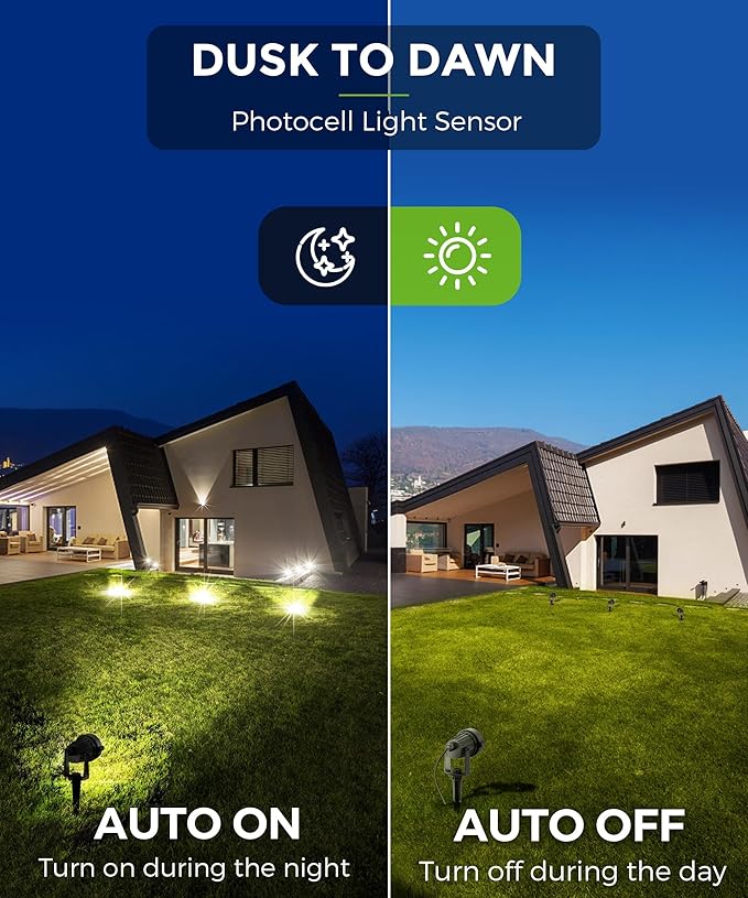 L LOHAS LED 10W Dusk to Dawn Outdoor Lighting, Auto On/Off 3000K Landscape Spot Lights Outdoor, IP66 Waterproof Spot Lights for Yard, Garden, House, Pathway, Plant, UL Listed (2 Pack)