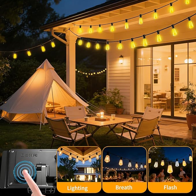 Solar Lights Outdoor Waterproof: ST38 50FT 15M Shatterproof Bulbs Patio Lights - Solar Powered & USB Charging | Lumora