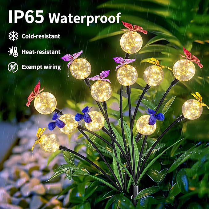 Solar Lights Outdoor 2 Pack, Solar Garden Lights, Butterfly Outdoor Decorations, Patio Decor, Big Bulb, Unique Gifts for Women, Gifts for Grandma