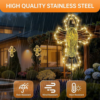 Solar Lights Garden Backyard Decor Outdoor,Angel Figurine Waterproof Light Cross Stake,Housewarming Yard Patio Pathway Lawn Ornaments Ideas for Gardening Mother Grandma