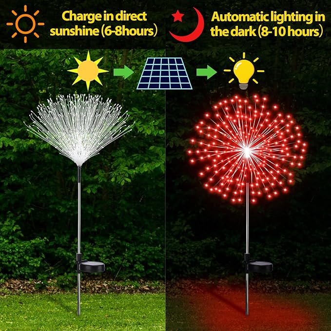 6 Pcs Christmas Solar Firework Stake Lights 180 LED 8 Modes Solar Waterproof LED Sparkler Lights Outdoor Decoration for Garden Patio Yard Pathway Walkway Lawn Xmas Decor (Red Green White)