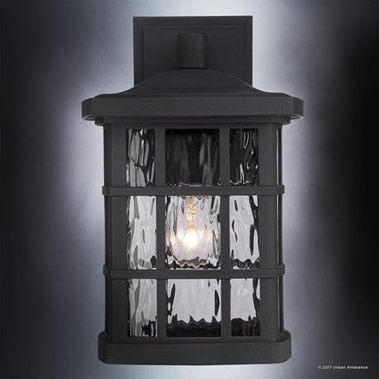 Urban Ambiance Luxury Craftsman Outdoor Wall Light, Small Size: 13" H x 8" W, with Tudor Style Elements, Highly-Detailed Design, High-End Black Silk Finish and Water Glass, UQL1232