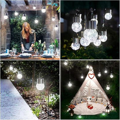 MAXvolador 12-Pack Hanging Solar Lights, Decorative Cracked Glass Ball Light, Solar Powered Waterproof Globe Lighting for Garden, Tree(Cool White)