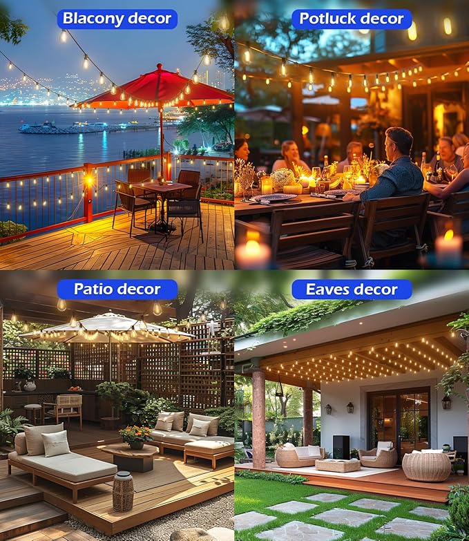 luckystyle 120FT LED Outdoor String Lights with 30+2 Edison Shatterproof Waterproof Bulbs, 2700K Commercial Grade Patio Lights, Heavy Duty Outside Hanging Outdoor Lights for Garden Porch Deck Decor