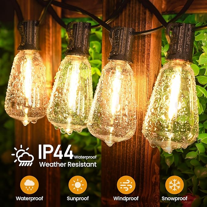 Outdoor String Lights 26 FT 14 Shatterproof LED Bulbs, UL Certified Patio Lights Outdoor Light Strings Waterproof for Patio Yard Outside Party Wedding, Connectable Dimmable 13 Sockets 2700K