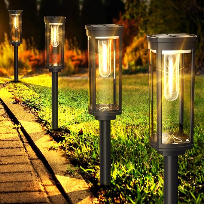 4Pcs L Pathway Lights & 8Pcs Solar Pathway Lights & 8PCS Stake