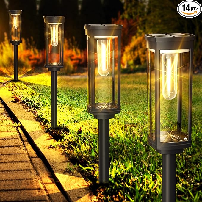 Retro Solar Pathway Lights Outdoor 14 Pack + Modern Solar Path Lights 4 Pack