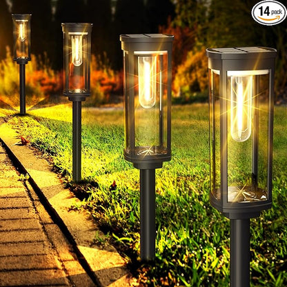 Retro Solar Pathway Lights Outdoor 14 Pack + Modern Solar Path Lights 4 Pack