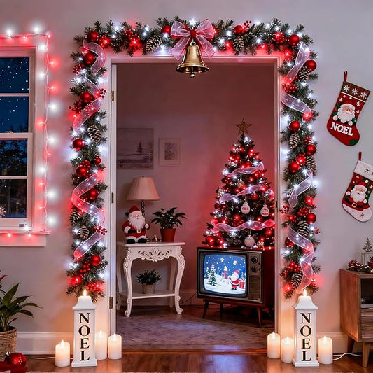 LAMPHOME Red White Valentine's String Lights，300FT 600LED (12pk of 50Lights) Fairy Light Decor Indoor & Outdoor Party Patio Bedroom, Xmas Tree Garland Easter Holiday Decoration