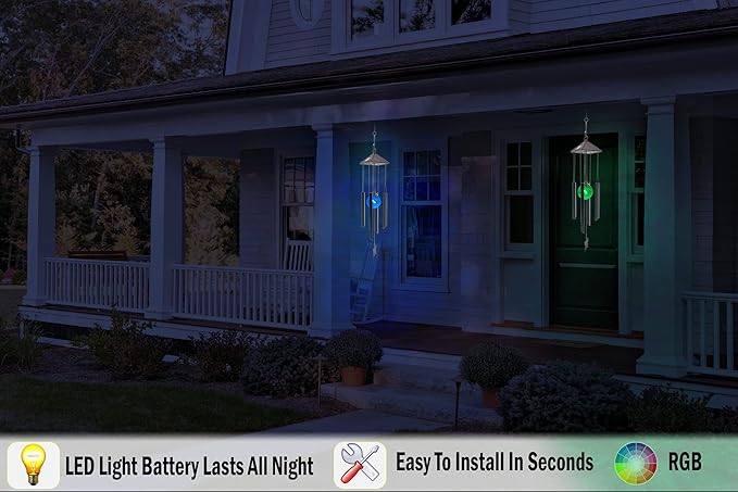 Solar Wind Chimes w/Color Changing Crackle Glass Globe Light w/Butterfly & 4 Iron Tubes - Outside Hanging Led Solar Lights Outdoor Garden Lantern Light