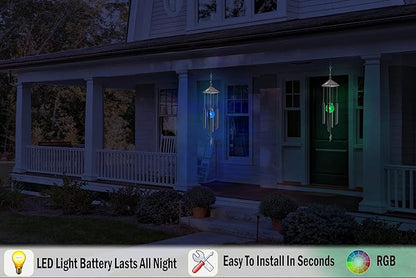 Solar Wind Chimes w/Color Changing Crackle Glass Globe Light w/Butterfly & 4 Iron Tubes - Outside Hanging Led Solar Lights Outdoor Garden Lantern Light