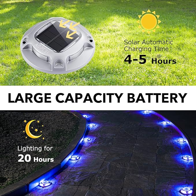 AGPTEK Solar Driveway Lights Outdoor 4 Pack, 2 Color Modes LED Deck Dock Marine Waterproof Security Marker Lights | Lumora