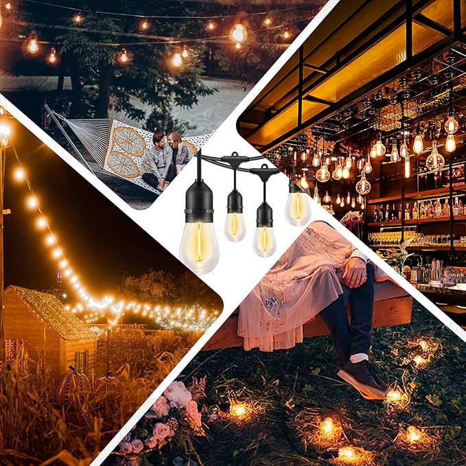 EAGLE PEAK 25 FT S14 Solar-Powered String Lights, IP65, 10 Shatterproof Edison Vintage Bulbs (2 Spare) for Outdoors, 10 Hanging Sockets, Decorative Lights for Patio, Garden, Wedding, Party, and Pool