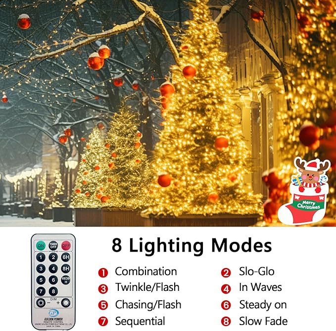 100FT 2000 LED Cluster Christmas Lights, Christmas Tree Lights Outdoor Indoor with 8 Modes & Timer & Remote | Lumora