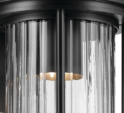 Kichler Barras 20.25" 1-Light Outdoor DarkSky Approved Wall Sconce with Clear Ribbed Glass in Black, Vertical Mount, (20.25" x 8.5"), 59024BKDS