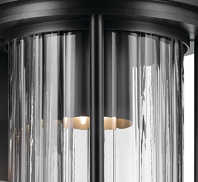 Kichler Barras 11.5" 1-Light Outdoor DarkSky Approved Wall Sconce with Clear Ribbed Glass in Black, Vertical Mount | Lumora