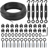 String Light Hanging Kit, Full Black Globe String Lights Suspension Kit w/ 100FT PVC Coated Steel Cable & Enough | Lumora