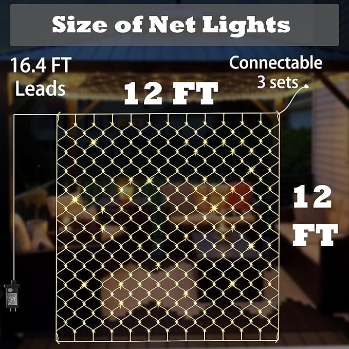 Eueasy LED Lights Outdoor Fairy Lights Chandelier - 360L Gazebo Net Lights with 8 Lighting Modes, 12×12 FT Chandelier for Pergolas，Wedding, Bush, Christmas