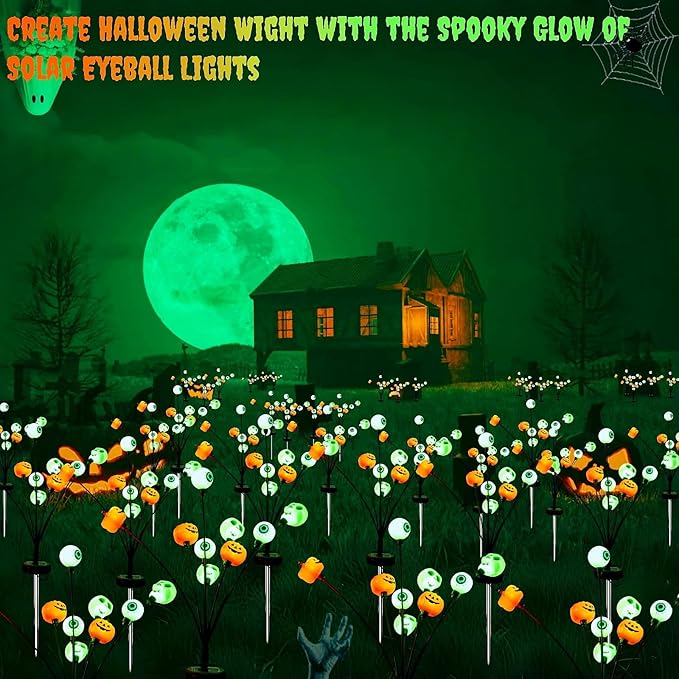 Halloween Decorations Outdoor Solar Scary Eyeball Lights,18LED Green Eyeball Swaying Firefly Lights,Waterproof Solar Halloween Path Lights for Yard Garden Lawn Party Decor(2pack)