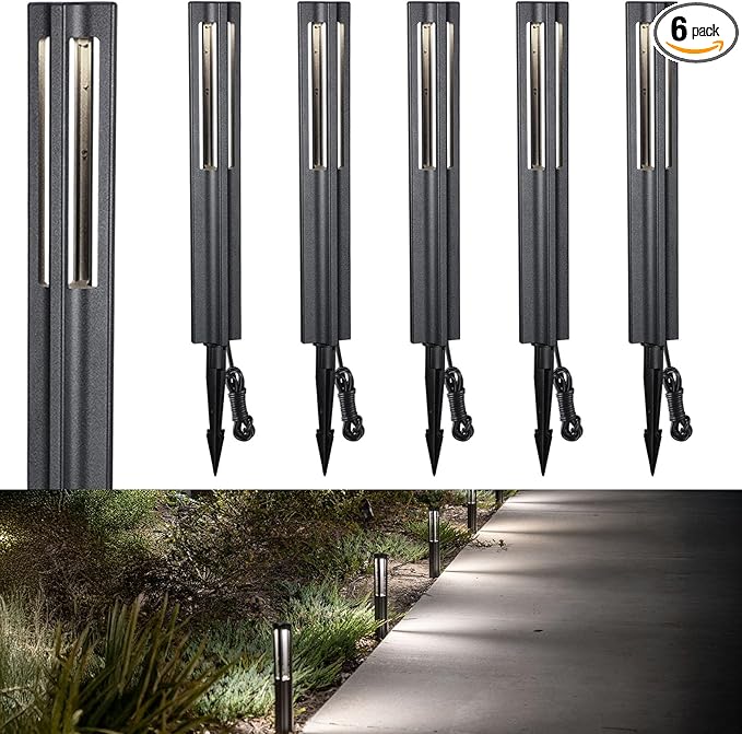 LEONLITE Low Voltage Path Lights, 3W LED Landscape Pathway Lights, Outdoor Landscape Lighting for Driveway, Garden, Aluminum, 12-15V AC/DC, IP65 Waterproof, 4000K Cool White, Black, Pack of 6