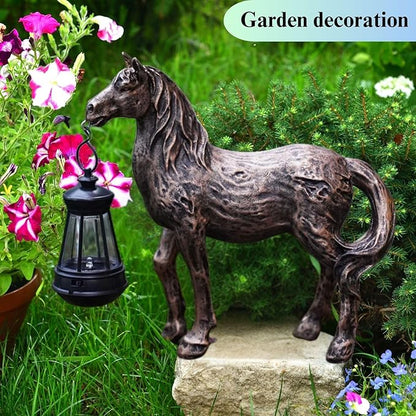 Horse Garden Statue with Solar Lantern,Garden Outdoor Horse Figurines Decor for Farmhouse Patio Yard Lawn Home Gifts for Mom Grandma Wome Housewarming Christmas Birthday (Bronze)