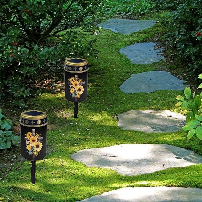 Sunflower Cross Solar Cemetery Grave Decorations Outdoor Garden Solar Lights Landscape Lighting Patio Accessories Memorial Lights Decorate Lawn, Fence, Backyard