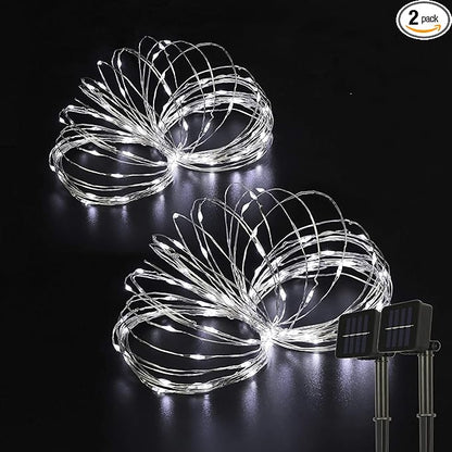 Outdoor Solar String Lights, 2 Pack 33ft 100L Solar Copper Fairy Lights,8 Modes Twinkle Lights Decor for Indoor Outdoor Patio Yard Trees Christmas Wedding Party (Cool White)
