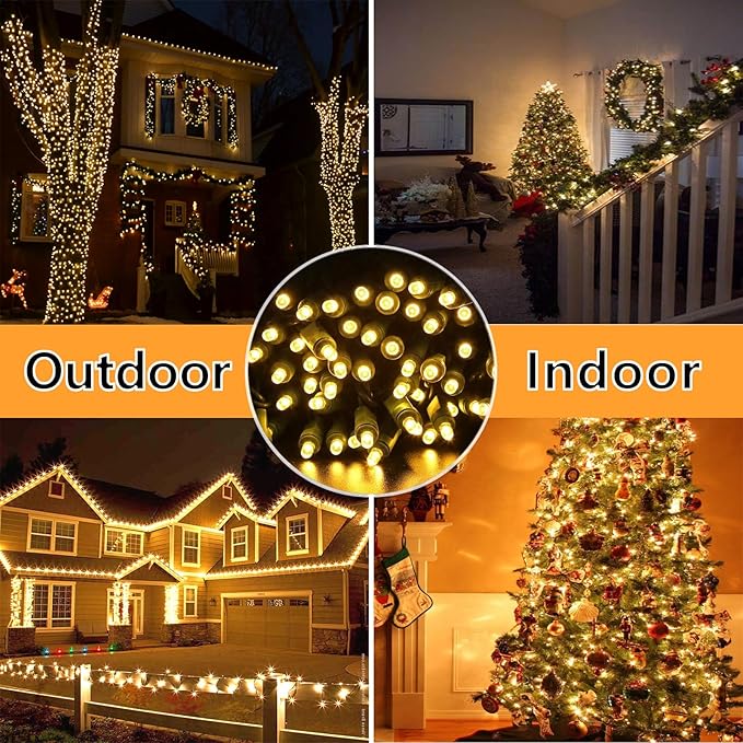 25ft 50 Counts Warm White LED Christmas Lights - Commercial Grade Outdoor Waterproof, Green Wire, Xmas Tree Lights, IP:65, UL