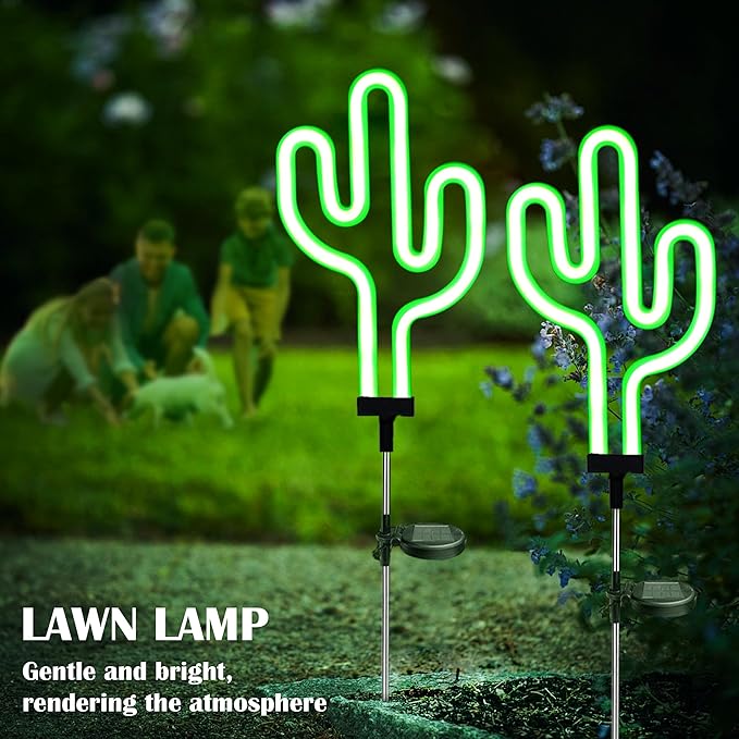 SunKite Cactus Solar Garden Stake Lights - Outdoor Waterproof Neon Lights for Garden, Yard, Lawn, Pathway, Patio | Lumora