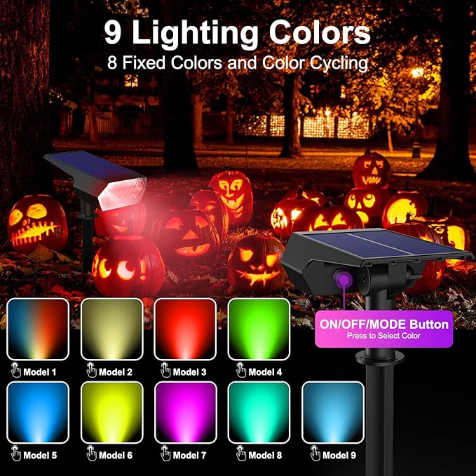 Upgraded Solar Spot Lights Outdoor, Waterproof IP65 RGB Color Changing Solar Outdoor Lights, Multicolor Solar | Lumora