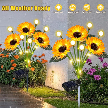 4 Pack Solar Sunflower Lights Outdoor Garden Decor, Upgraded with Firefly Lights, Waterproof Solar Flower Stake for Outside Yard Lawn Backyard, Gardening Gifts for Women Mom Grandma